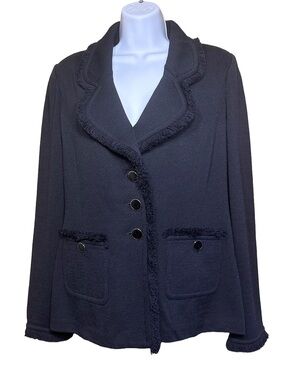 St. John Collection Santana Knit Blazer Fringe Trim Size Large
